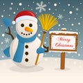 Merry Christmas Sign - Happy Snowman Royalty Free Stock Photo