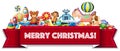 Merry Christmas sign with many toys