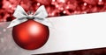 Merry christmas signboard or gift card, red ball with silver rib Royalty Free Stock Photo