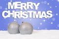 Merry Christmas silver balls decoration with snow Royalty Free Stock Photo