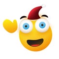 Merry Christmas! - Smiling Yellow Emoji with Red Santa Hat with Pop Out, Wide Open Eyes and Waving Hand Royalty Free Stock Photo