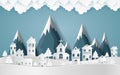 Merry christmas,Snow forest. pines in winter and mountain Paper vector Illustration Royalty Free Stock Photo