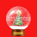 Merry Christmas snow globe with decorated Christmas tree Royalty Free Stock Photo