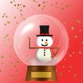 Merry Christmas snow globe with happy snowman; winter scene Royalty Free Stock Photo