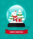 Merry Christmas snow globe with Santa Claus, gift snowglobe snowfall Royalty Free Stock Photo