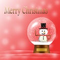 Merry Christmas snow globe with snowman; winter scene Royalty Free Stock Photo