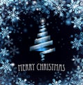 Blue Merry Christmas Tree Snowflakes Background Royalty Free Stock Photo