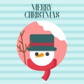 Merry Christmas Snowman Blue Stripes Background Vector Graphic Illustration