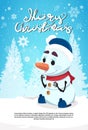 Merry Christmas Snowman Cute Character On Winter Holidays Greeting Card Banner With Copy Space Royalty Free Stock Photo