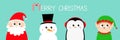 Merry Christmas. Snowman Santa Claus Elf Penguin bird round head face icon set. Happy New Year. Cute cartoon funny kawaii baby Royalty Free Stock Photo