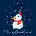 Merry Christmas. Snowman smiling in Christmas snow scene card template. vector illustration Royalty Free Stock Photo