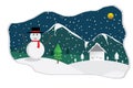 Merry Christmas and Snowman wear hat with snow fall winter night background. Vector illustration Royalty Free Stock Photo