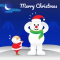 Merry Christmas - Snowman Wearing Hat Of Santa Claus Royalty Free Stock Photo