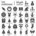 Merry Christmas solid icon set, xmas symbols collection or sketches. Happy New Year glyph style signs for web and app Royalty Free Stock Photo