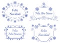 Merry christmas on spanish - decorative frames with snowflakes for christmas holidays - vector set Royalty Free Stock Photo