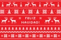 Merry Christmas on spanish - Feliz Navidad greeting card with classical winter sweater design. Nordic knitted pattern
