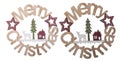 Merry Christmas spelled out in wooden shape isolated on white background, Clipping path included