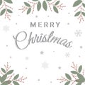 Merry Christmas square greeting card with snowflakes, stars and ilex branches. Perfect for banners or backgrounds.