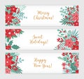 Merry Christmas, Sweet Holidays and Happy New Year. Collection of festive horizontal banner templates decorated with