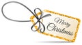 Merry christmas tag with golden glitter and black ribbon isolated vector Royalty Free Stock Photo