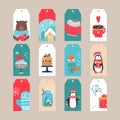 Merry Christmas tags set. Vector iilustration. Festive label collection