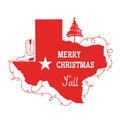 Merry Christmas Texas card. Vector American illustration with map of Texas silhouette and holiday text Royalty Free Stock Photo