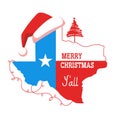 Merry Christmas Texas card. Vector American illustration with map of Texas silhouette and holiday text Royalty Free Stock Photo