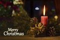 Merry Christmas text with a baby Jesus statue Royalty Free Stock Photo