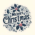 Merry Christmas text with Elegant font surrounded by Christmas ornament elements Happy New Year 2024 Royalty Free Stock Photo