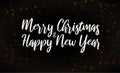 Merry Christmas text on golden glittering halftone pattern background.