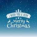 Merry Christmas text label on a winter background with snow and snowflakes. Greeting card template. Vector illustration design Royalty Free Stock Photo