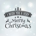 Merry Christmas text label on a winter background with snow and snowflakes. Greeting card template. Vector illustration design Royalty Free Stock Photo