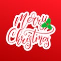 Merry Christmas text lettering design. Christmas card with calligraphy and mistletoe Royalty Free Stock Photo