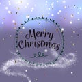 Merry Christmas text quotes on holiday background blurred light colored template with gold stars elements