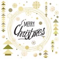 Merry Christmas text into round ice trace frame Royalty Free Stock Photo