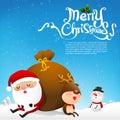 Merry christmas text and santa claus cartoon sleepping with gift