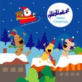Merry Christmas Text Santa Gift Dogs Fun Enjoy Cartoon Vector