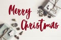 Merry christmas text, seasonal greetings card sign. modern chris Royalty Free Stock Photo