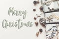 Merry christmas text, seasonal greetings card sign. stylish mode Royalty Free Stock Photo