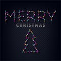 Merry Christmas text, template design letter template, Christmas lights. Bright glowing banner, neon lights, night congratulation.