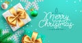 Merry christmas text vector design. Christmas gifts boxes with snow flakes pattern decoration Royalty Free Stock Photo