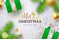 Merry christmas text vector design. Christmas greeting in elegant background with gift Royalty Free Stock Photo
