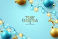 Merry christmas text vector design. Christmas and happy new year greeting card with xmas lights and balls elements decoration. Royalty Free Stock Photo