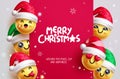 Merry christmas text vector template design. Christmas emojis, emoticons