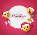 Merry christmas text vector template design. Christmas santa emoji characters Royalty Free Stock Photo