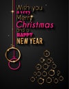 Merry Christmas Tree Flyer with Golden elegant baubles and glowing light stars Royalty Free Stock Photo