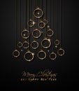 Merry Christmas Tree Flyer with Golden elegant baubles and glowing light stars Royalty Free Stock Photo