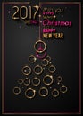Merry Christmas Tree Flyer with Golden elegant baubles and glowing light stars Royalty Free Stock Photo