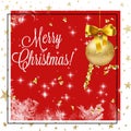 Christmas tree holiday decoration greetings card colorful ball and golden confetti gift blurred illumination light red and gold b Royalty Free Stock Photo