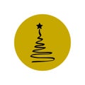 Merry christmas tree icon on gold vector background. Royalty Free Stock Photo